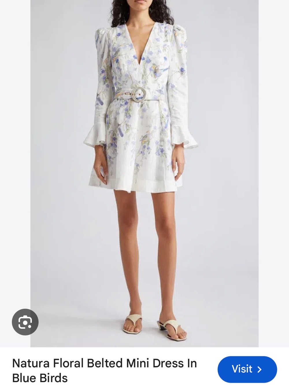 Zimmermann White Mini Skirt with Blue Floral Print and Belt
